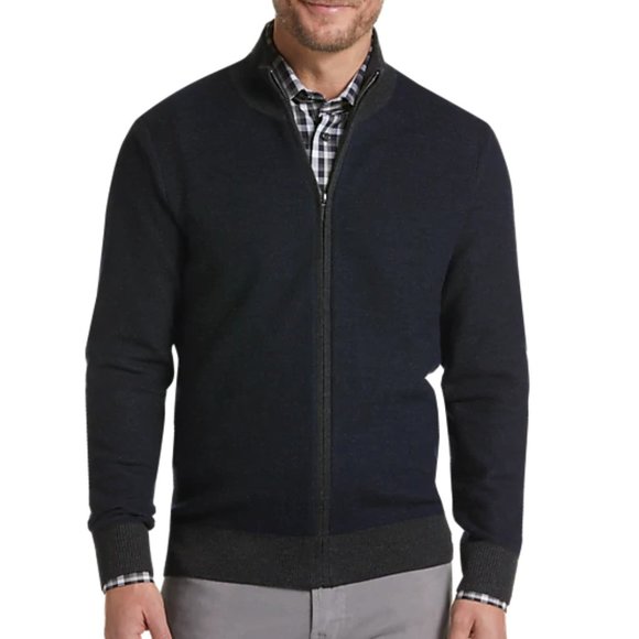 Calvin Klein Ribbed Colorblock Full-Zip Sweater - Picture 1 of 4